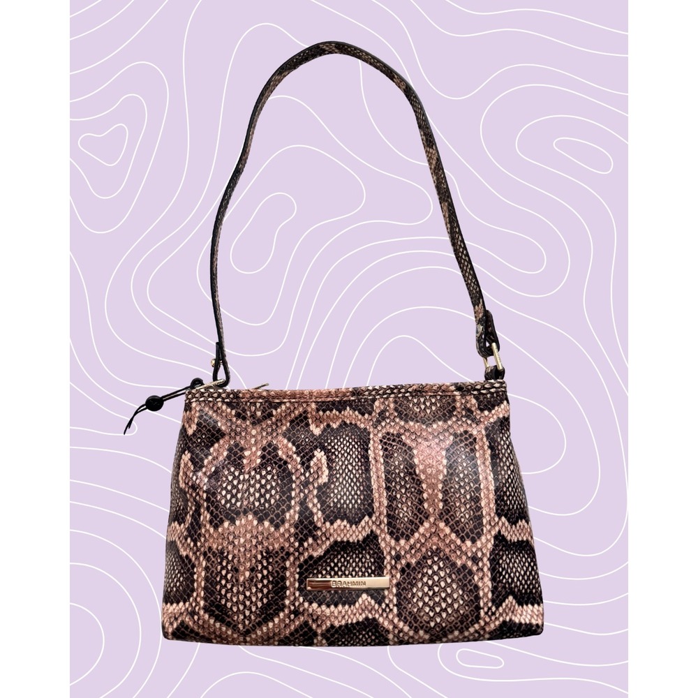 Brahmin Lorelei Snakeskin Embossed Brown Genuine Leather NWT Handbag